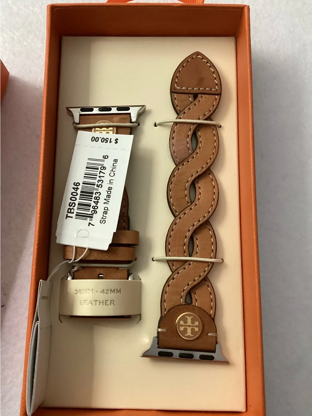 Tory Burch Brown Braided Leather Apple Watch Band 38mm-42mm